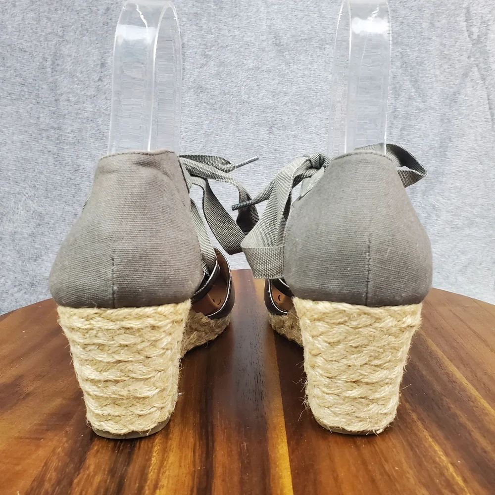 Vionic Kaitlyn Sandals Women's 5 Pewter Metallic Leather Espadrille Wedge Ribbon
